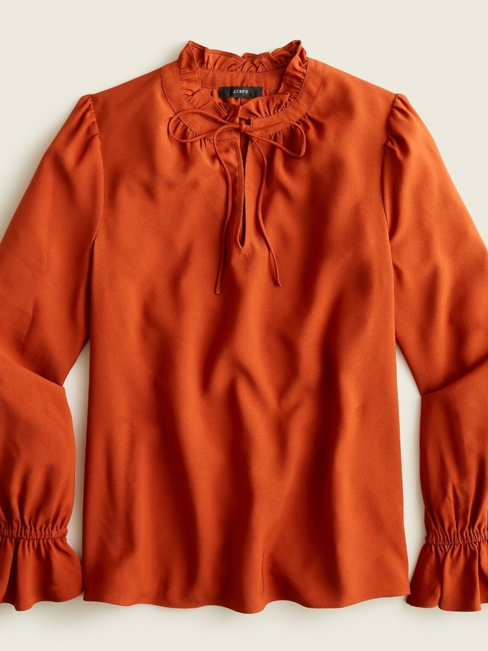 J Crew Gathered Ruffle Drapey Top, Deep Ember, M